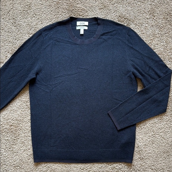 COS Men’s Navy Blue Wool Yak Cotton Blend Crewneck Sweater - Picture 1 of 7